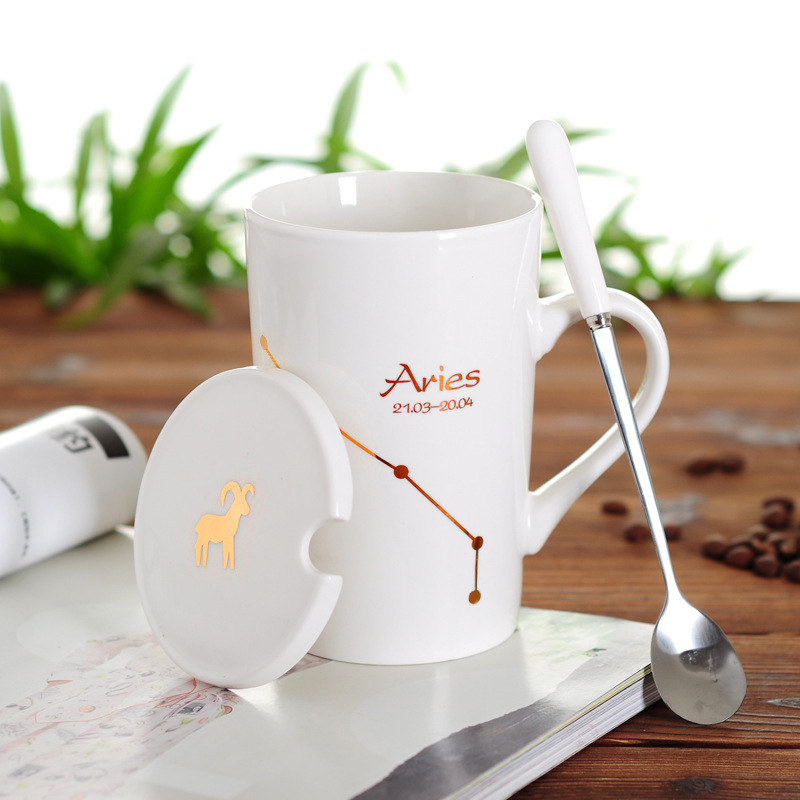 创意陶瓷杯马克杯骨瓷水杯星座热销情侣杯子:白羊座（白）/401-500ml