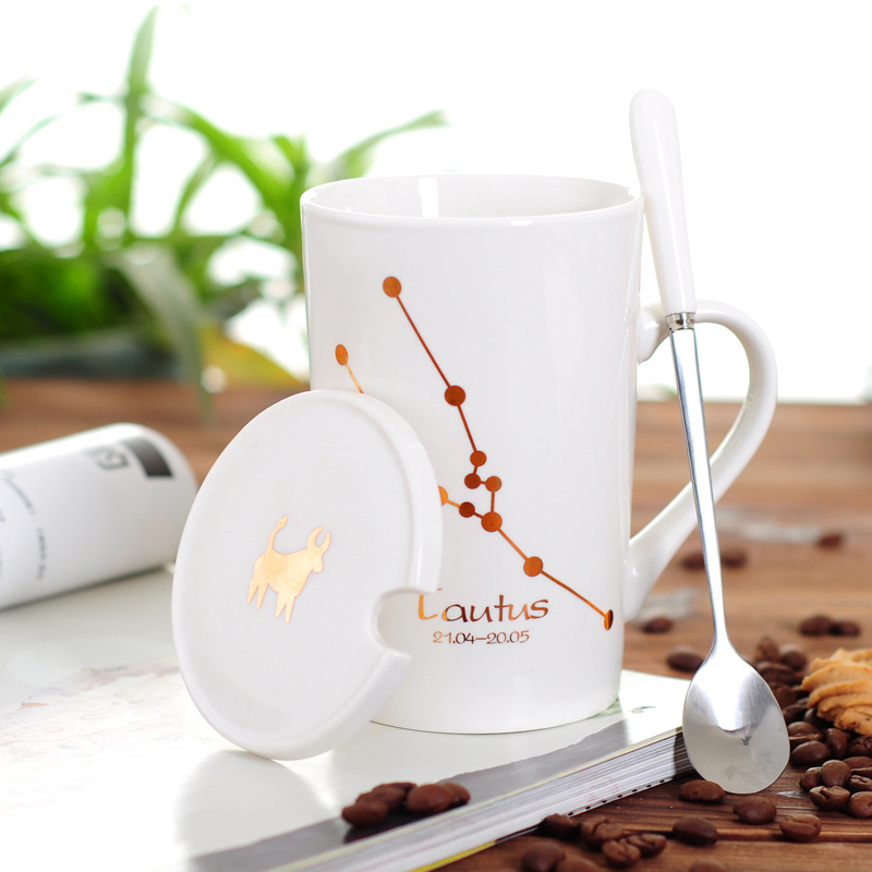 创意陶瓷杯马克杯骨瓷水杯星座热销情侣杯子:金牛座（白）/401-500ml