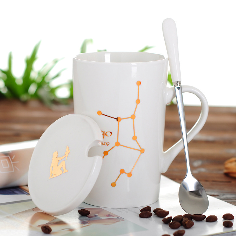 创意陶瓷杯马克杯骨瓷水杯星座热销情侣杯子:处女座（白）/401-500ml