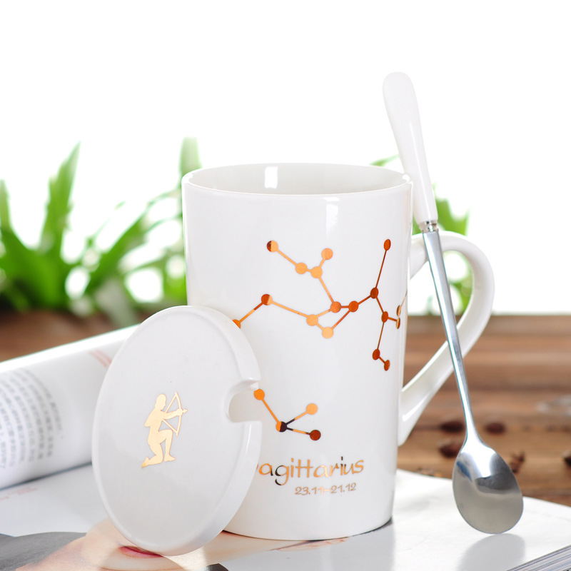 创意陶瓷杯马克杯骨瓷水杯星座热销情侣杯子:射手座（白）/401-500ml
