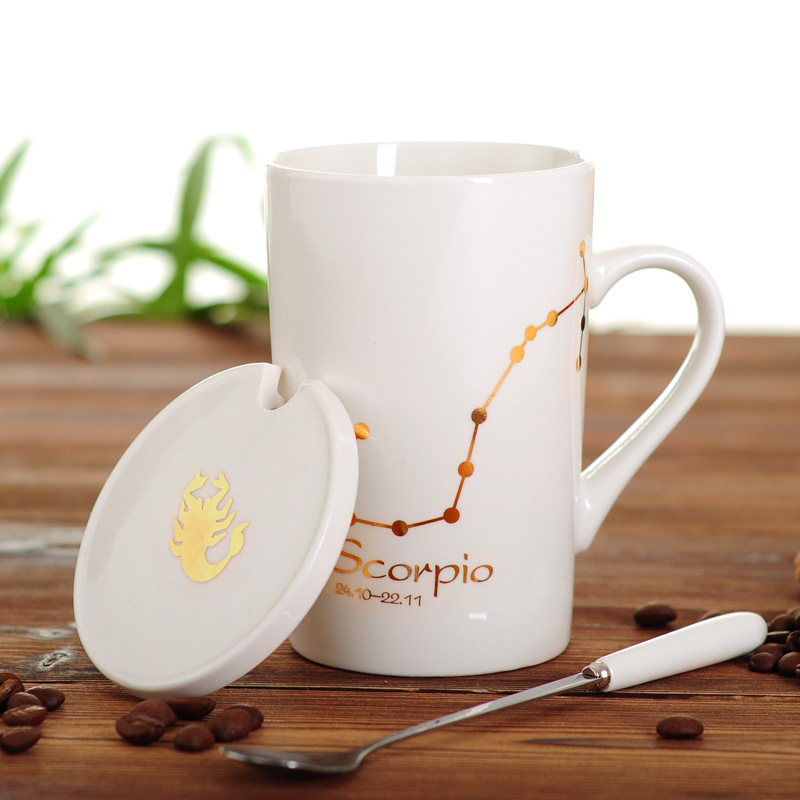 创意陶瓷杯马克杯骨瓷水杯星座热销情侣杯子:天蝎座（白）/401-500ml