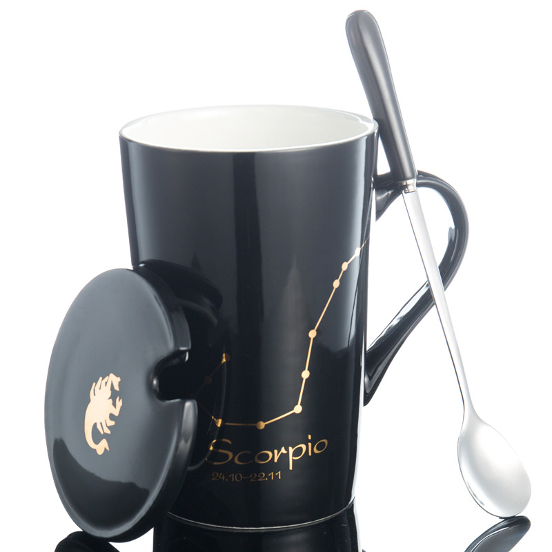创意陶瓷杯马克杯骨瓷水杯星座热销情侣杯子:天蝎座（黑）/401-500ml