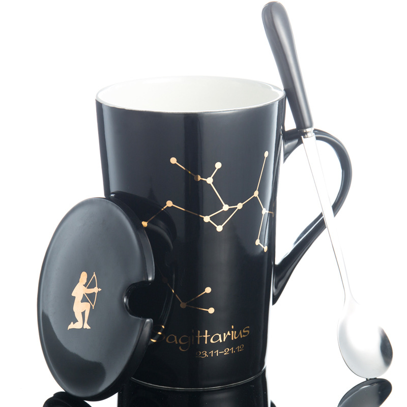 创意陶瓷杯马克杯骨瓷水杯星座热销情侣杯子:射手座（黑）/401-500ml
