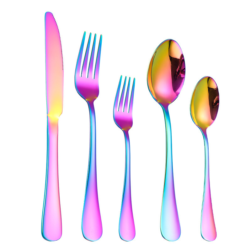 不锈钢钛金西餐具 刀叉勺五件套餐具套装货源幻彩-五件套