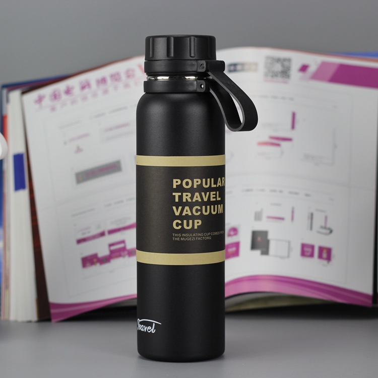 喷塑吊带艾克太空壶不锈钢保温杯户外水壶礼品黑色/850ml