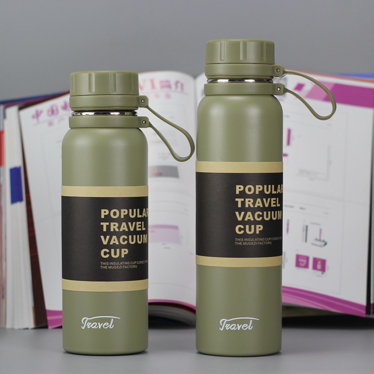 喷塑吊带艾克太空壶不锈钢保温杯户外水壶礼品军绿/1100ml