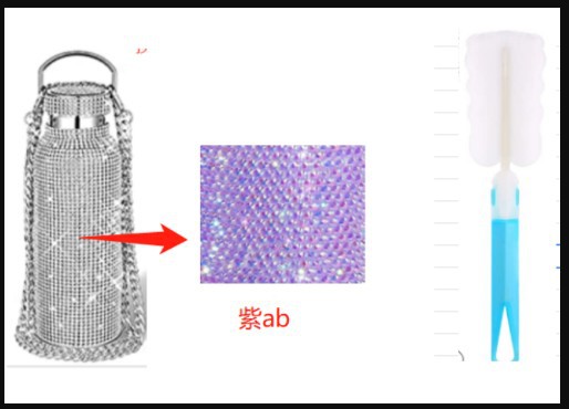 镶钻双层保温运动水壸 贴钻户外304不锈钢便携美式补水杯浅紫AB/1000ml