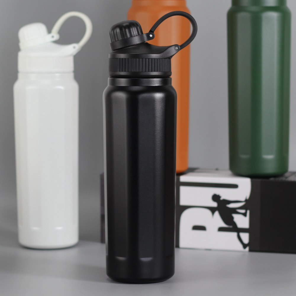 现货供应喷塑手提灵动保温杯锈钢运动吸管杯户外水壶礼品:黑色/820ml