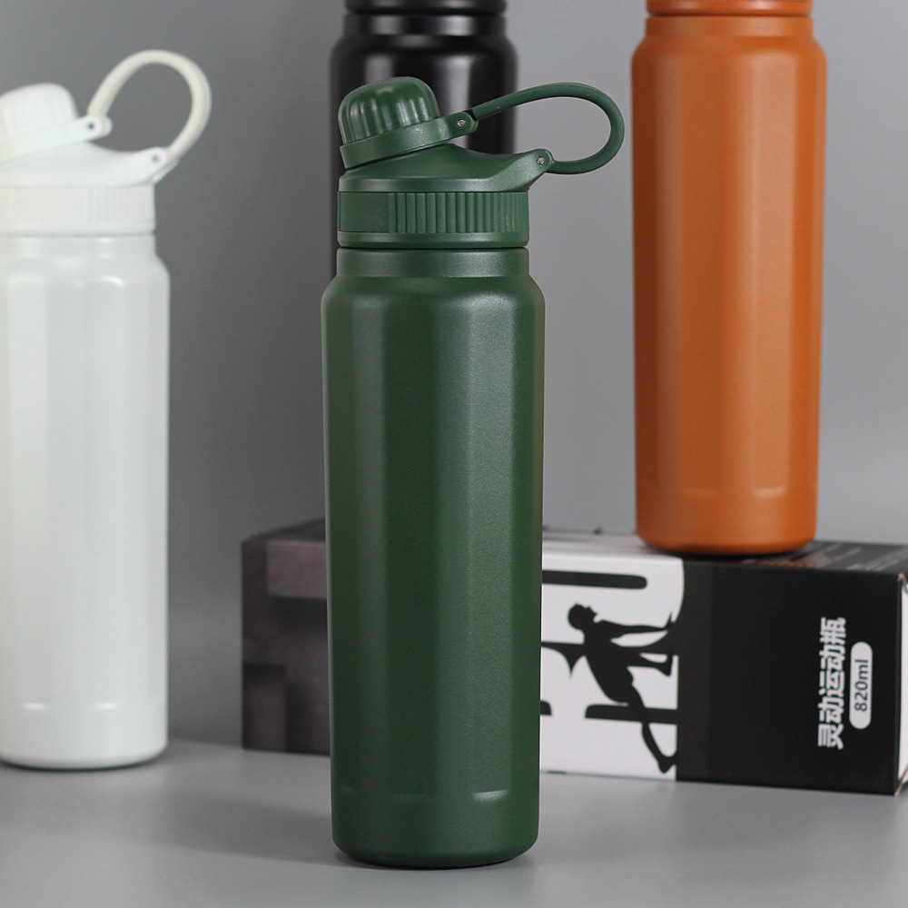现货供应喷塑手提灵动保温杯锈钢运动吸管杯户外水壶礼品:军绿/820ml
