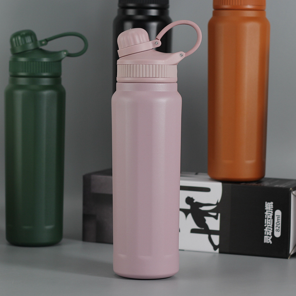 现货供应喷塑手提灵动保温杯锈钢运动吸管杯户外水壶礼品:粉色/820ml