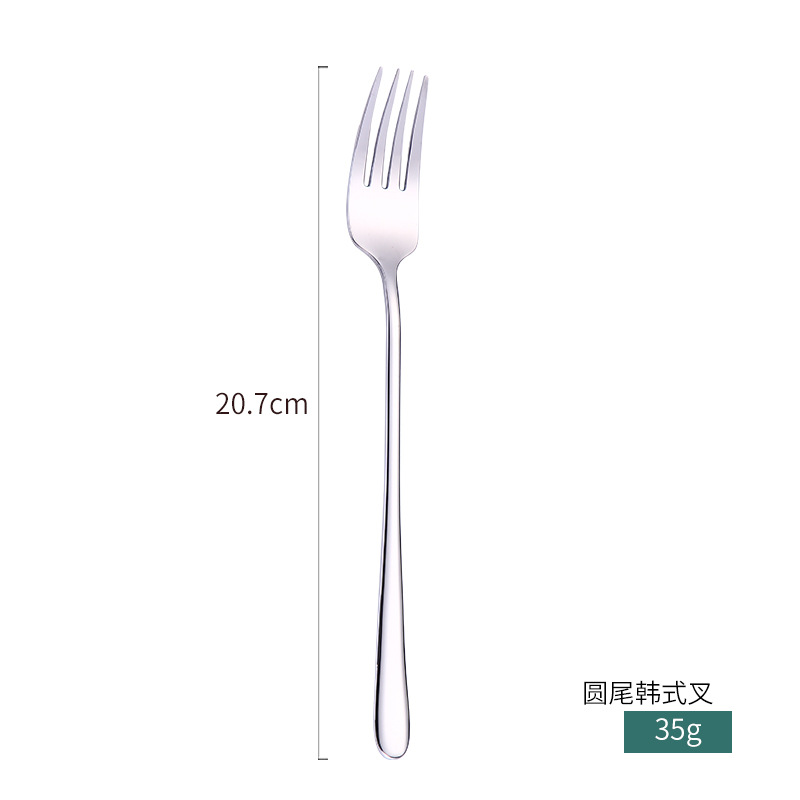 创意款304不锈钢餐具韩式勺叉子镀金幻彩调羹西餐勺爆款圆尾韩式叉-银色