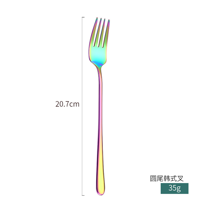 创意款304不锈钢餐具韩式勺叉子镀金幻彩调羹西餐勺爆款圆尾韩式叉-幻彩