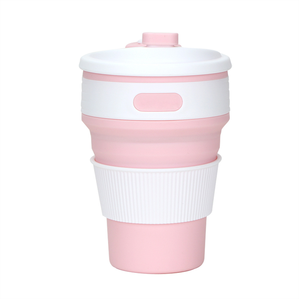 硅胶折叠咖啡杯创意折叠硅胶杯伸缩水杯礼品定logo:樱花粉（150g）/350ml