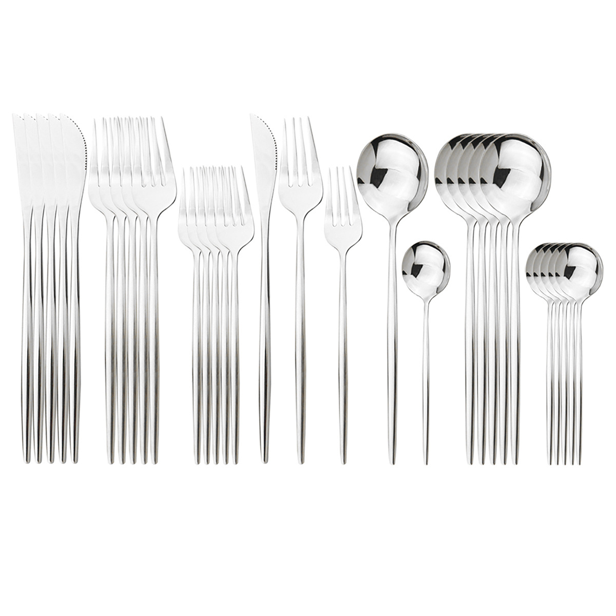 30p不锈钢餐具套装 镜面金色勺子刀叉勺 五件套银色