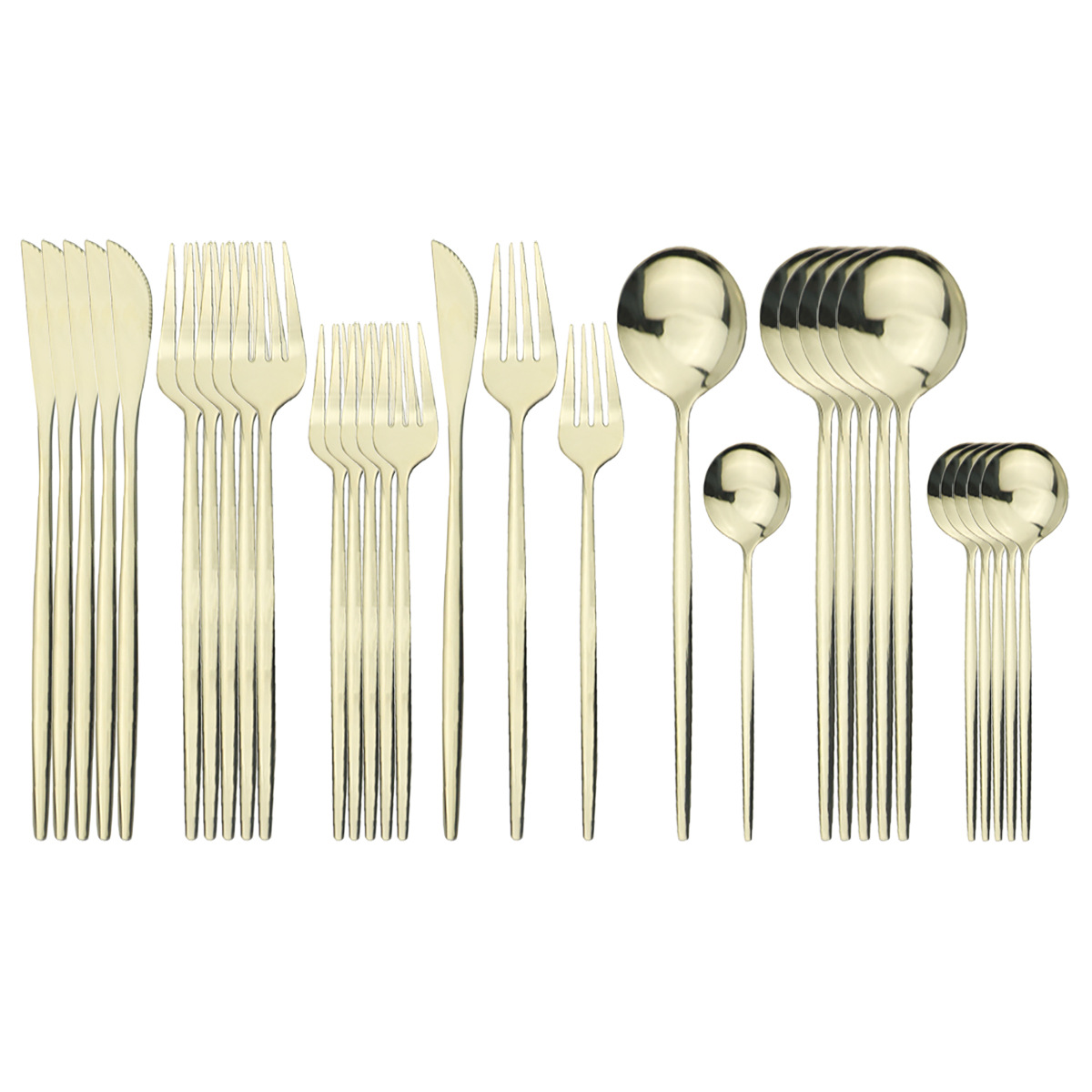 30p不锈钢餐具套装 镜面金色勺子刀叉勺 五件套香槟金