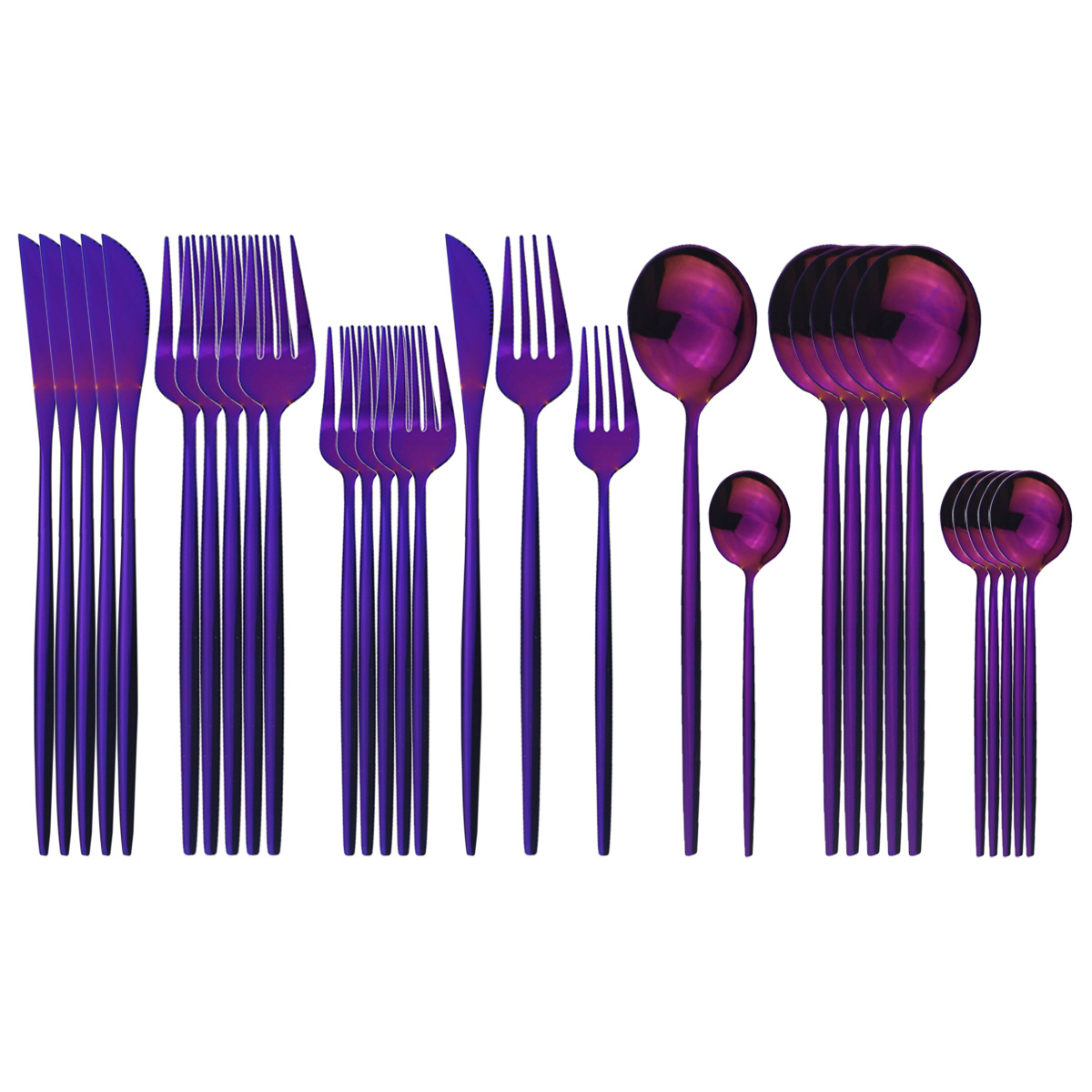 30p不锈钢餐具套装 镜面金色勺子刀叉勺 五件套紫色