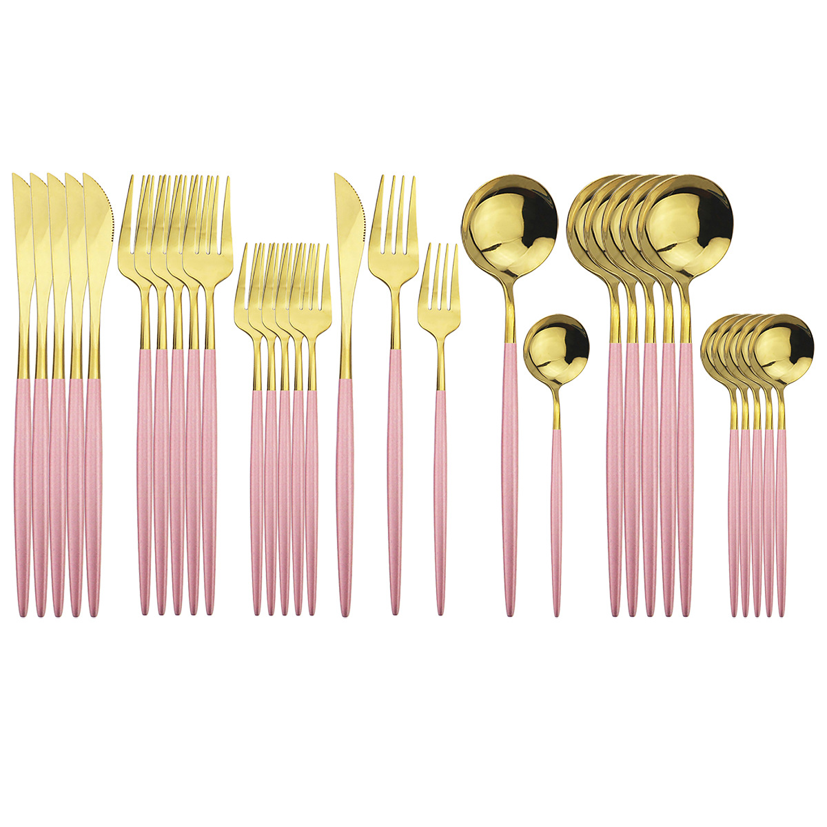 30p不锈钢餐具套装 镜面金色勺子刀叉勺 五件套粉金