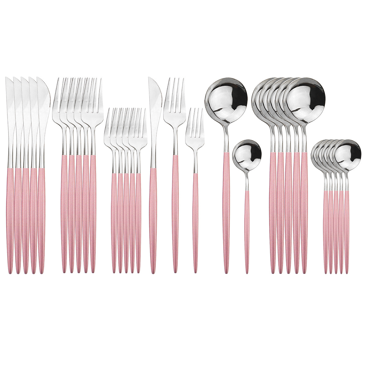 30p不锈钢餐具套装 镜面金色勺子刀叉勺 五件套粉银