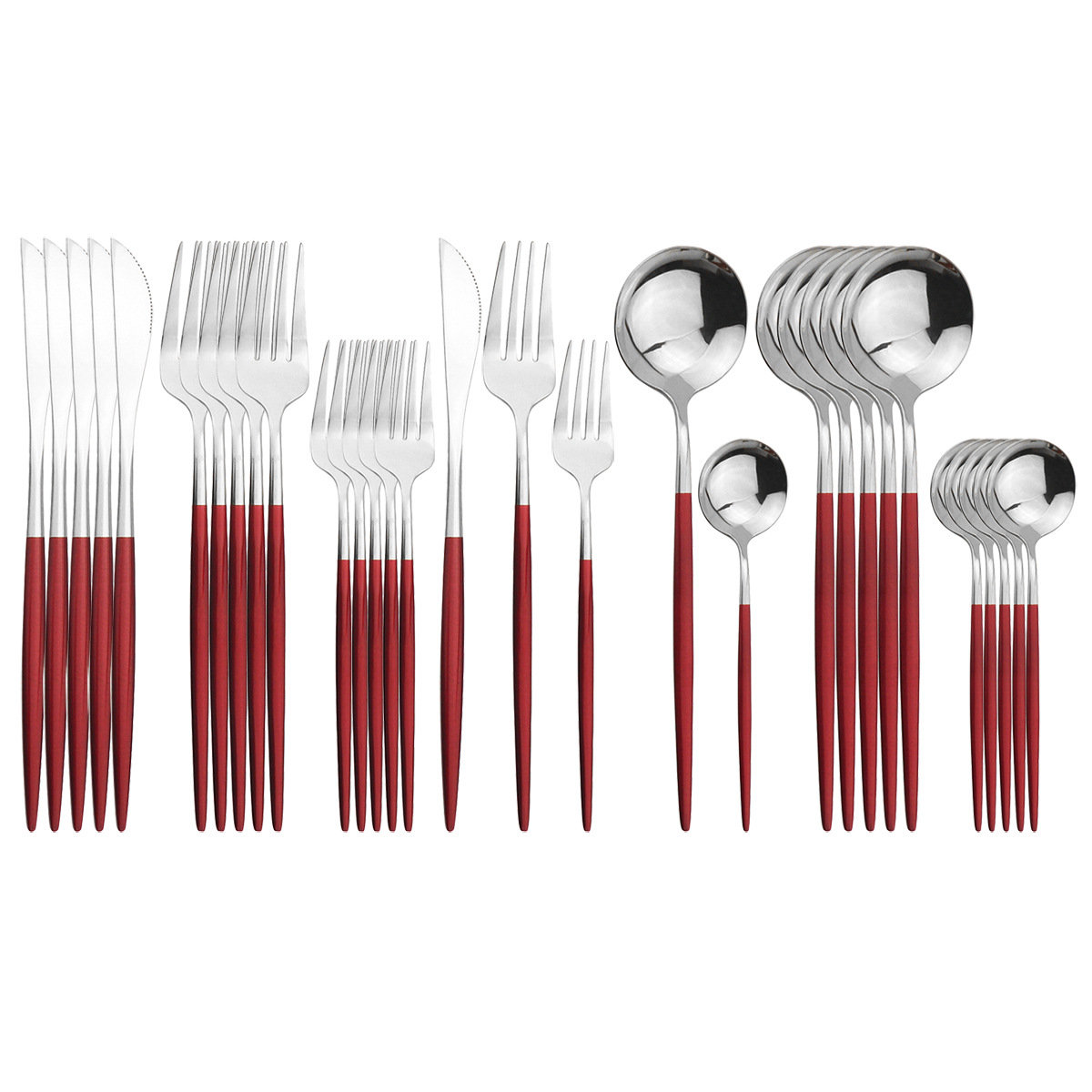 30p不锈钢餐具套装 镜面金色勺子刀叉勺 五件套红银