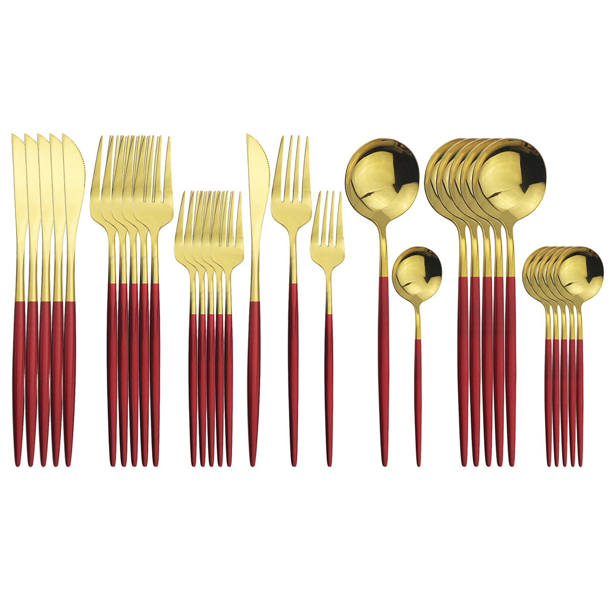30p不锈钢餐具套装 镜面金色勺子刀叉勺 五件套红金