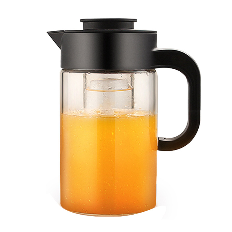 北欧冷水壶欧式耐热玻璃玻璃茶壶耐高温家用大容量凉水壶黑色1500ML-玻璃内胆
