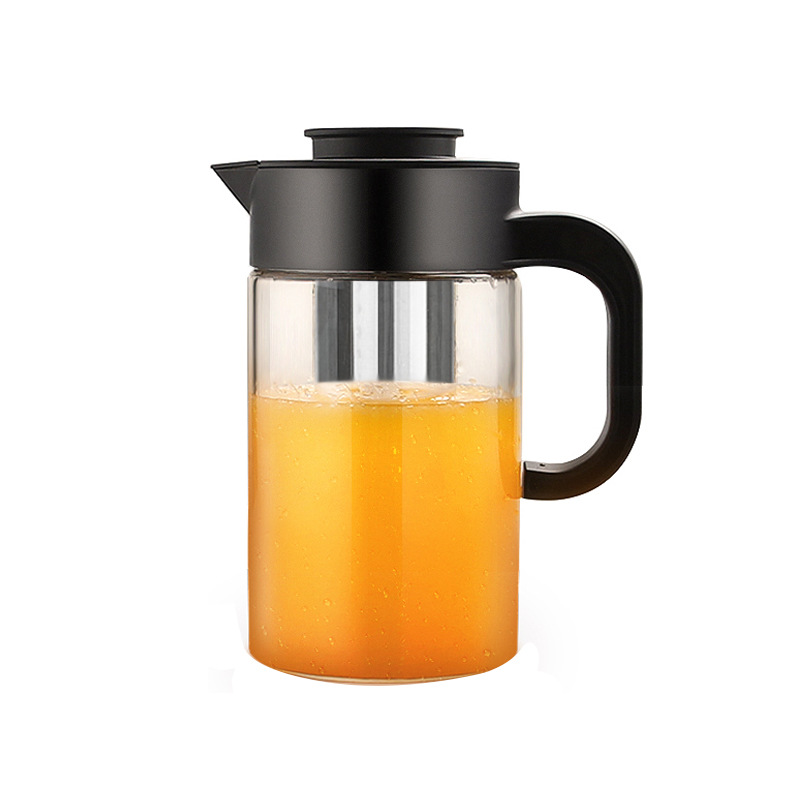 北欧冷水壶欧式耐热玻璃玻璃茶壶耐高温家用大容量凉水壶黑色1000ML-不锈钢滤网