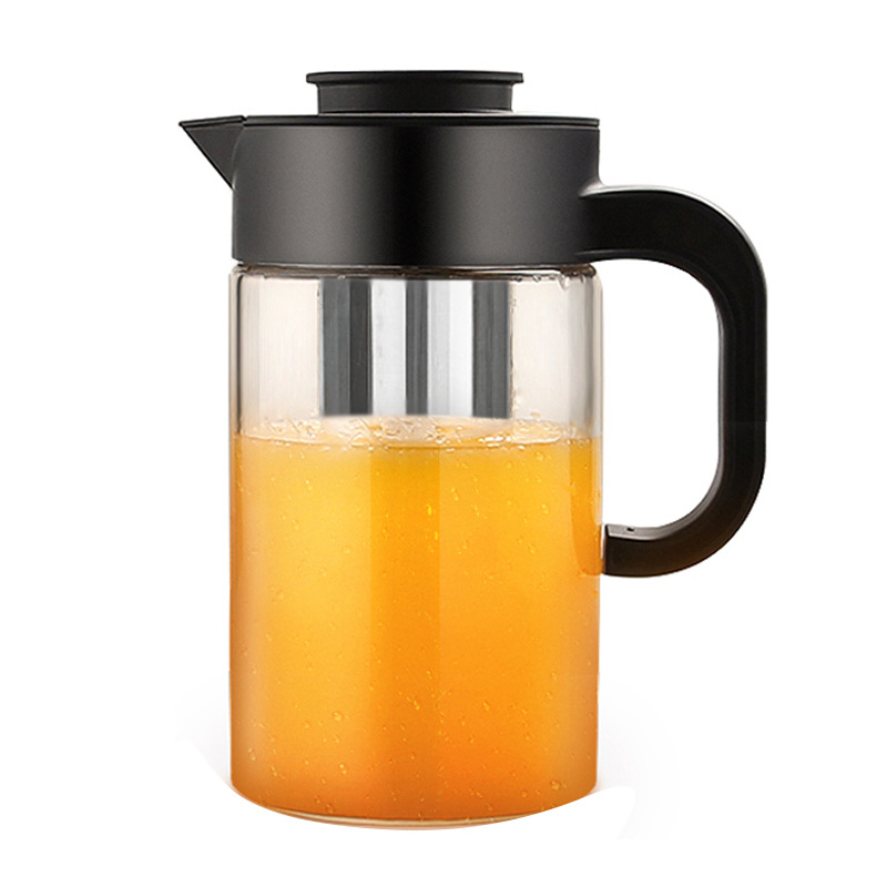 北欧冷水壶欧式耐热玻璃玻璃茶壶耐高温家用大容量凉水壶黑色1500ML-不锈钢滤网