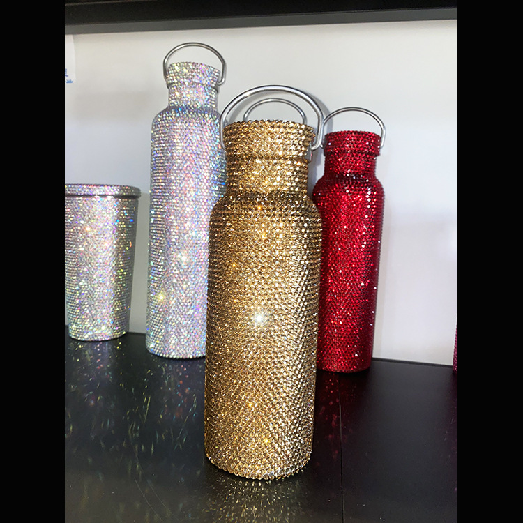 镶钻双层保温运动水壸 贴钻户外304不锈钢便携美式补水杯咖啡/600ml