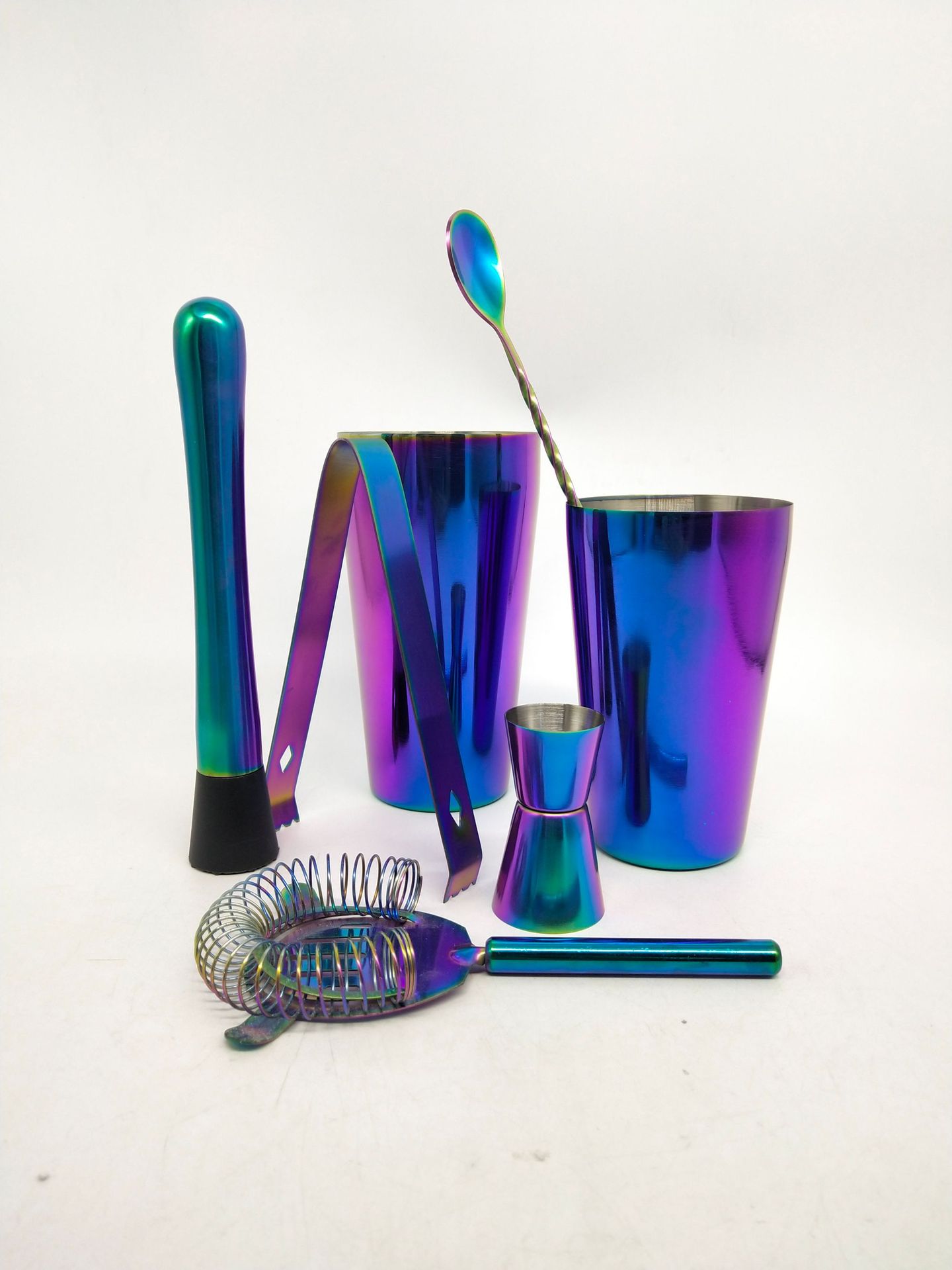 跨境亚马逊爆款酒吧工具套装，不锈钢波士顿套装，电镀七彩套装