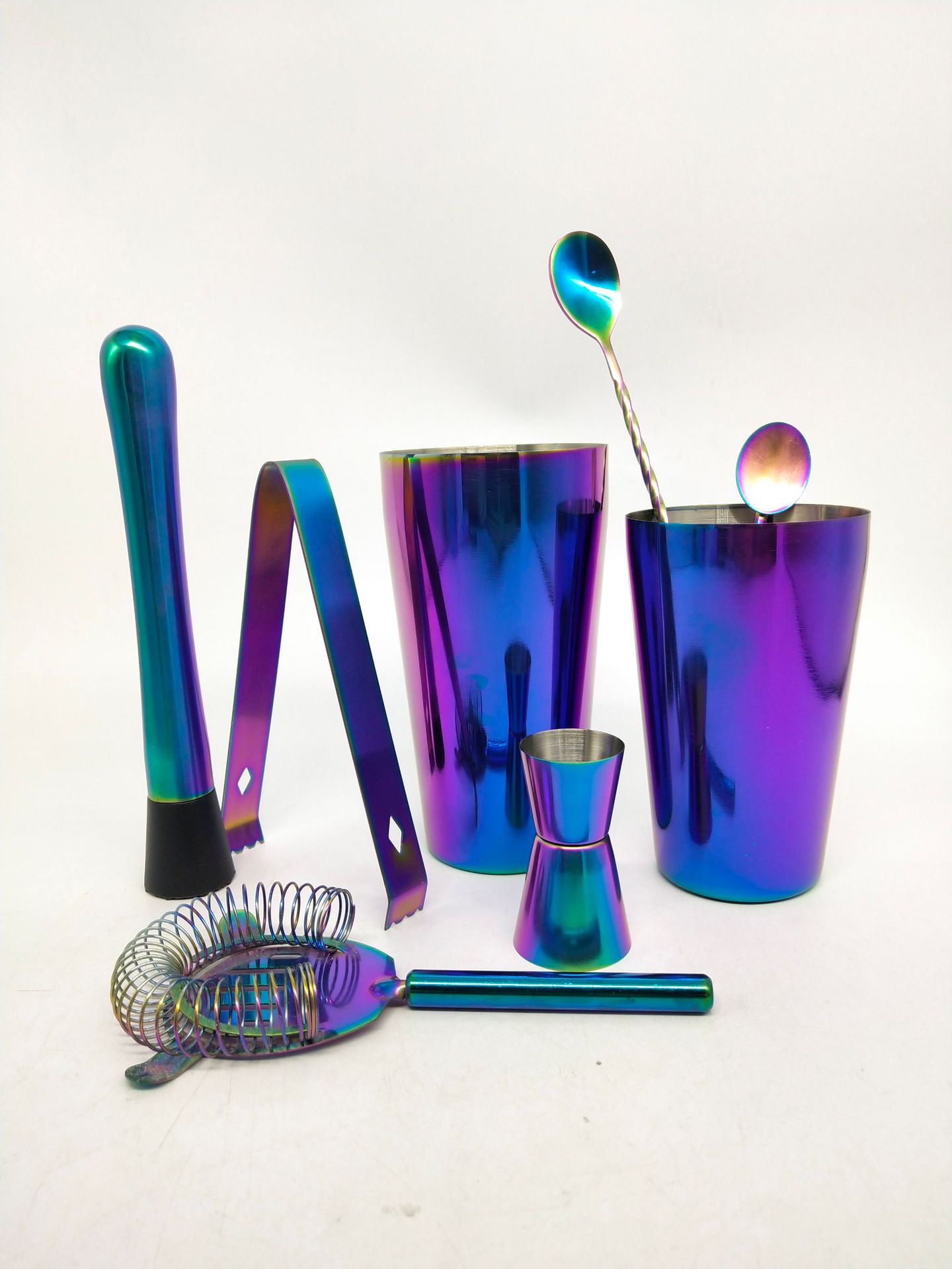 跨境亚马逊爆款酒吧工具套装，不锈钢波士顿套装，电镀七彩套装