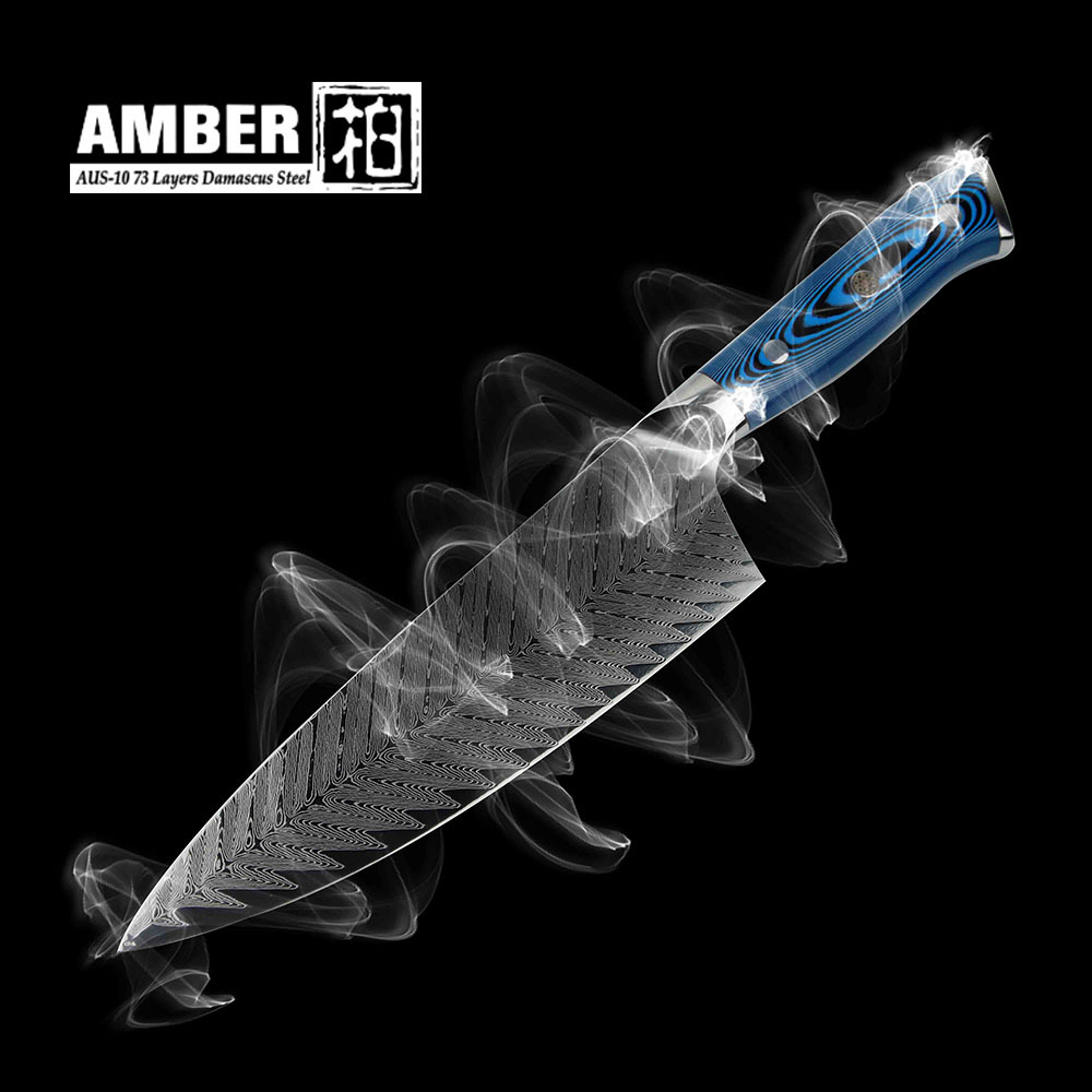 跨境爆款大马士革8寸切片刀VG10主厨刀鱼骨纹厨师刀彩木柄厨师刀