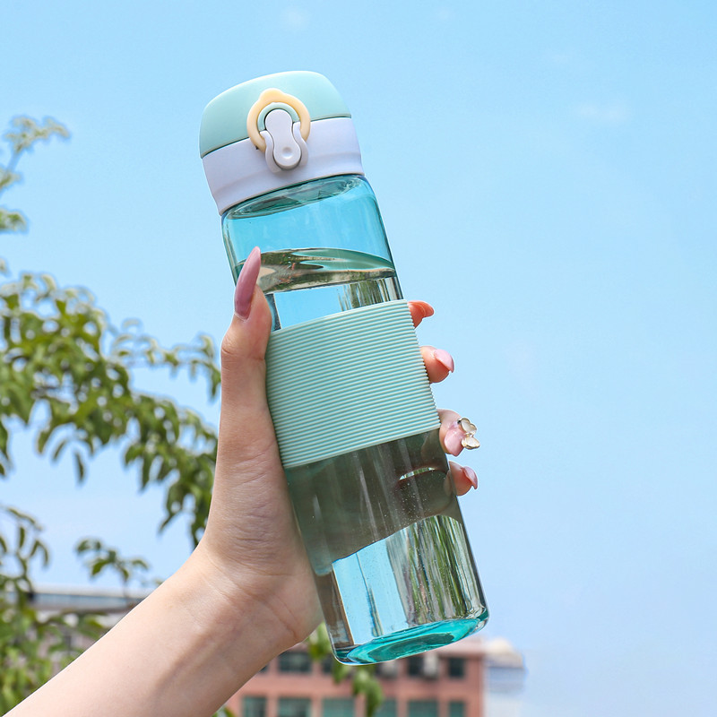 新款运动塑料杯弹跳盖水杯韩版简约抖音爆款运动水杯LOGO礼品杯