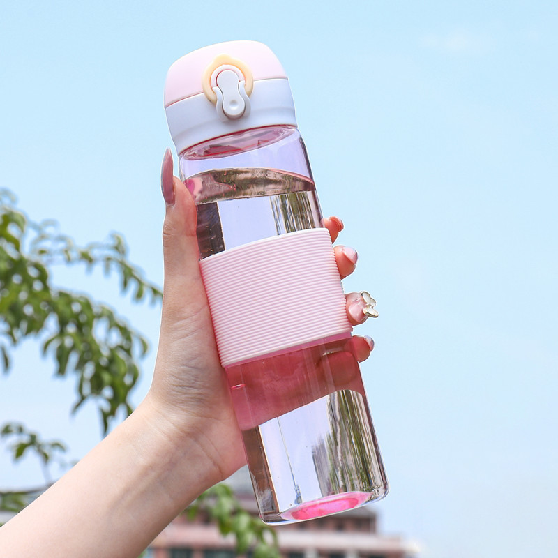 新款运动塑料杯弹跳盖水杯韩版简约抖音爆款运动水杯LOGO礼品杯