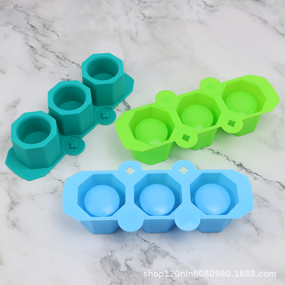 跨境爆款3连硅胶冰杯冰格模具 创意多肉花盆圆形石膏模冰块制冰盒