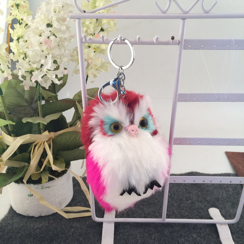 猫头鹰毛绒钥匙扣 仿兔毛绒挂件女包包汽车卡通挂饰跨境电商饰品