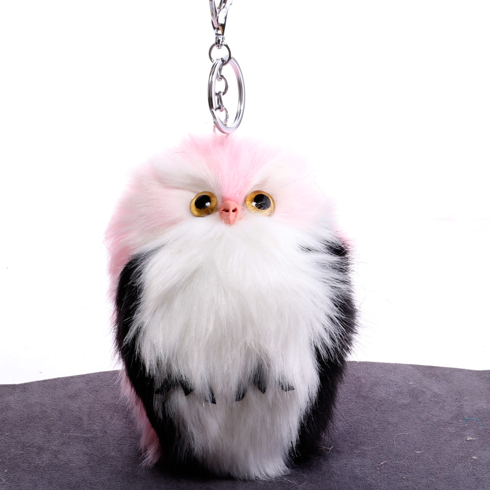 猫头鹰毛绒钥匙扣 仿兔毛绒挂件女包包汽车卡通挂饰跨境电商饰品