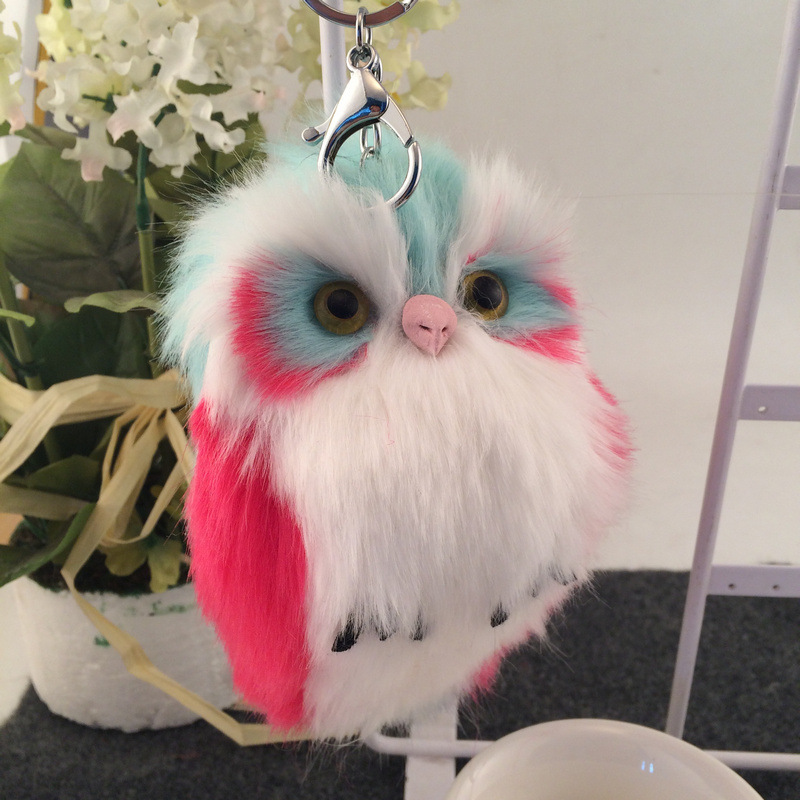 猫头鹰毛绒钥匙扣 仿兔毛绒挂件女包包汽车卡通挂饰跨境电商饰品
