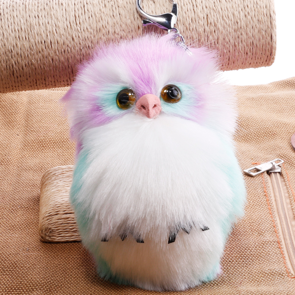 猫头鹰毛绒钥匙扣 仿兔毛绒挂件女包包汽车卡通挂饰跨境电商饰品