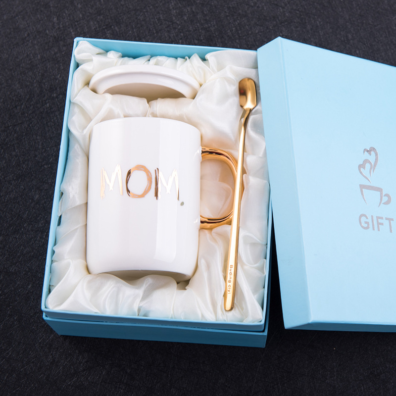 跨境爆款母亲节父亲节礼物陶瓷马克杯简约水杯MOMDAD杯子礼盒装