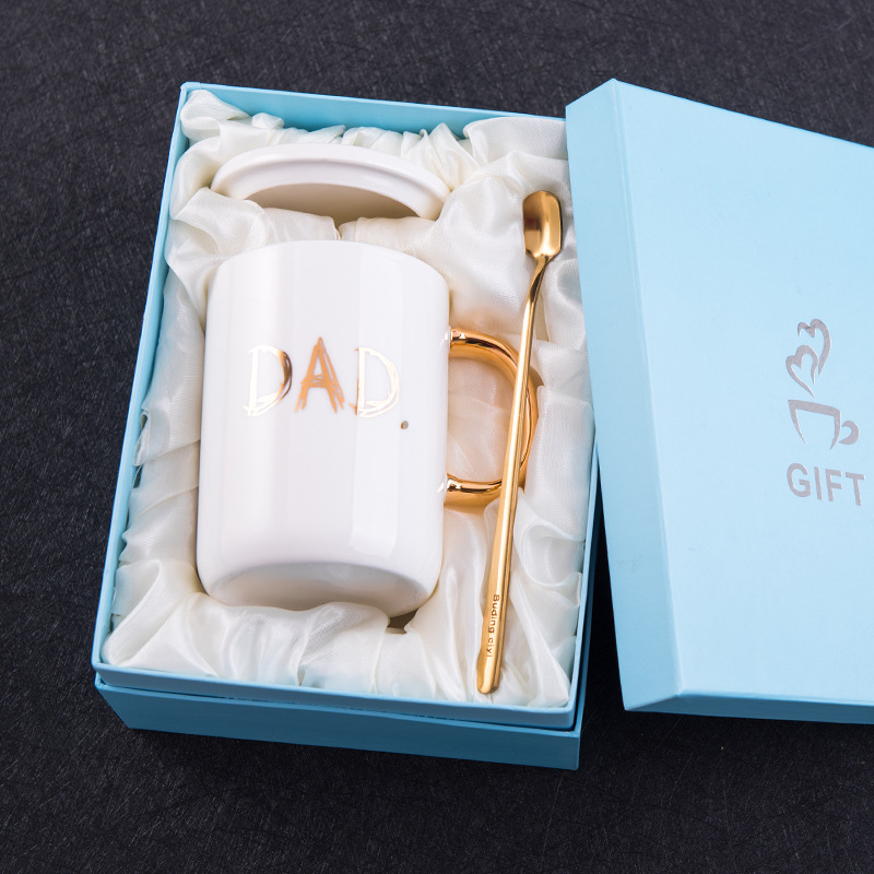 跨境爆款母亲节父亲节礼物陶瓷马克杯简约水杯MOMDAD杯子礼盒装