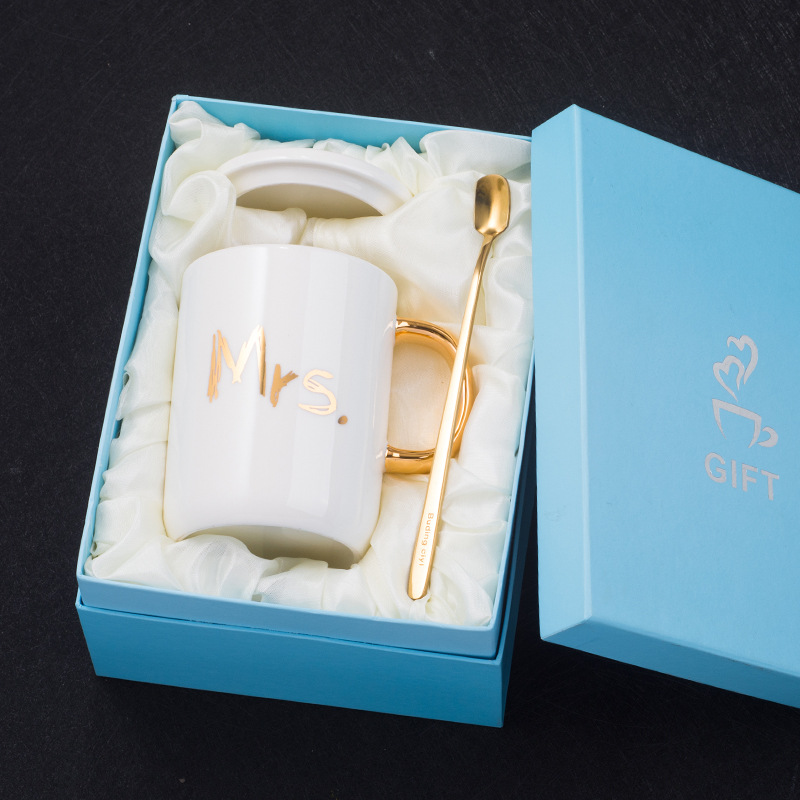 跨境爆款母亲节父亲节礼物陶瓷马克杯简约水杯MOMDAD杯子礼盒装