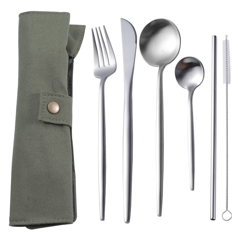 亚马逊爆款热卖便携布袋餐具套装便携刀叉勺吸管套装跨境专供批发