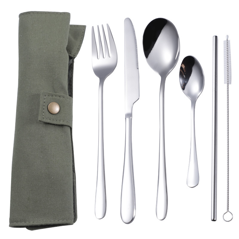 亚马逊爆款热卖便携布袋餐具套装便携刀叉勺吸管套装跨境专供批发