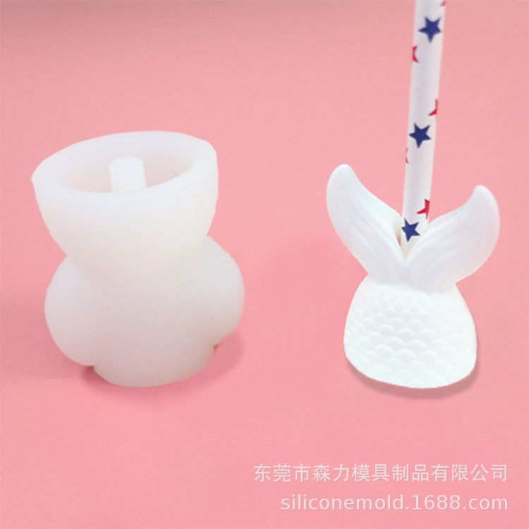 跨境热销美人鱼吸管帽高镜面水晶滴胶模爆款硅胶吸管装饰鱼尾模具