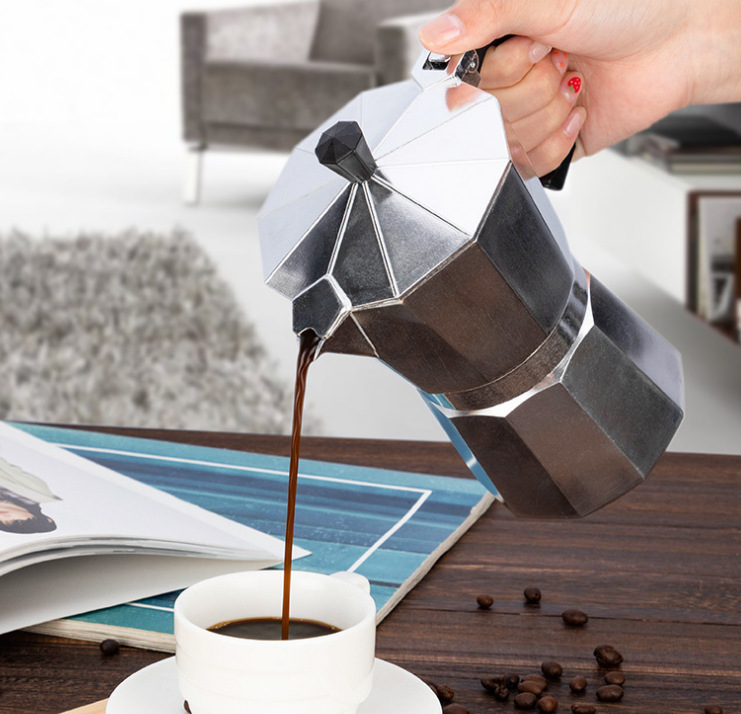 跨境爆款  意式铝制摩卡咖啡壶 家用咖啡壶 八角壶咖啡壶