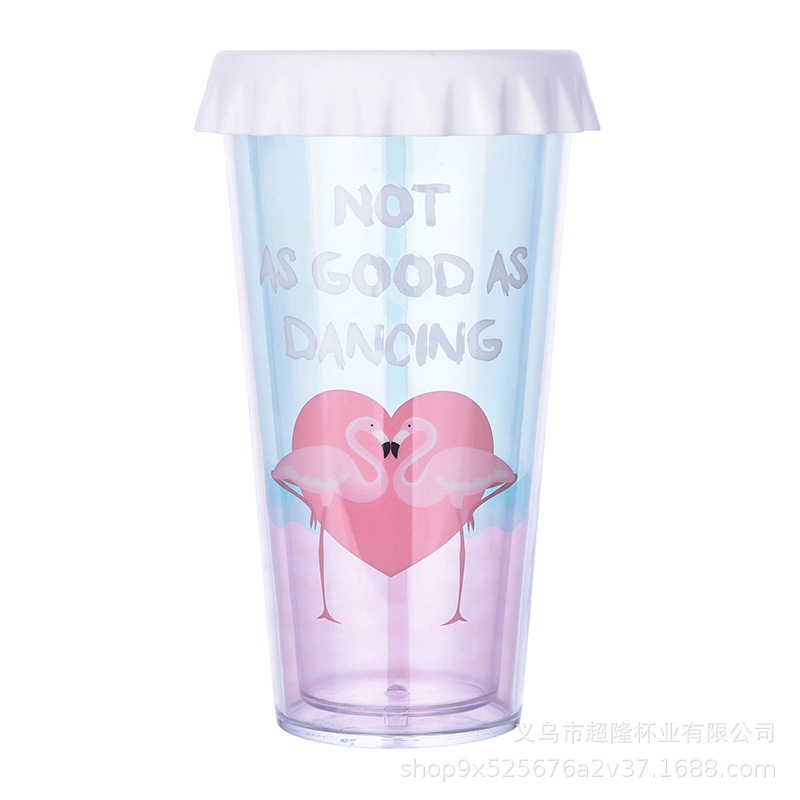 厂家直供双层塑料火烈鸟奶茶杯创意礼品女ins水杯跨境电商爆款