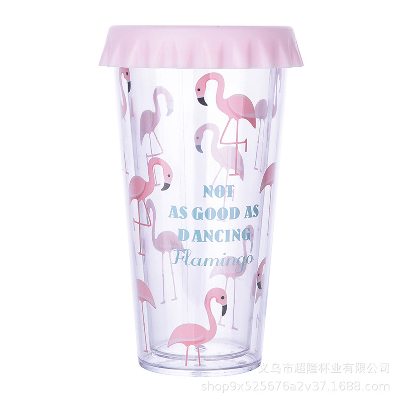 厂家直供双层塑料火烈鸟奶茶杯创意礼品女ins水杯跨境电商爆款