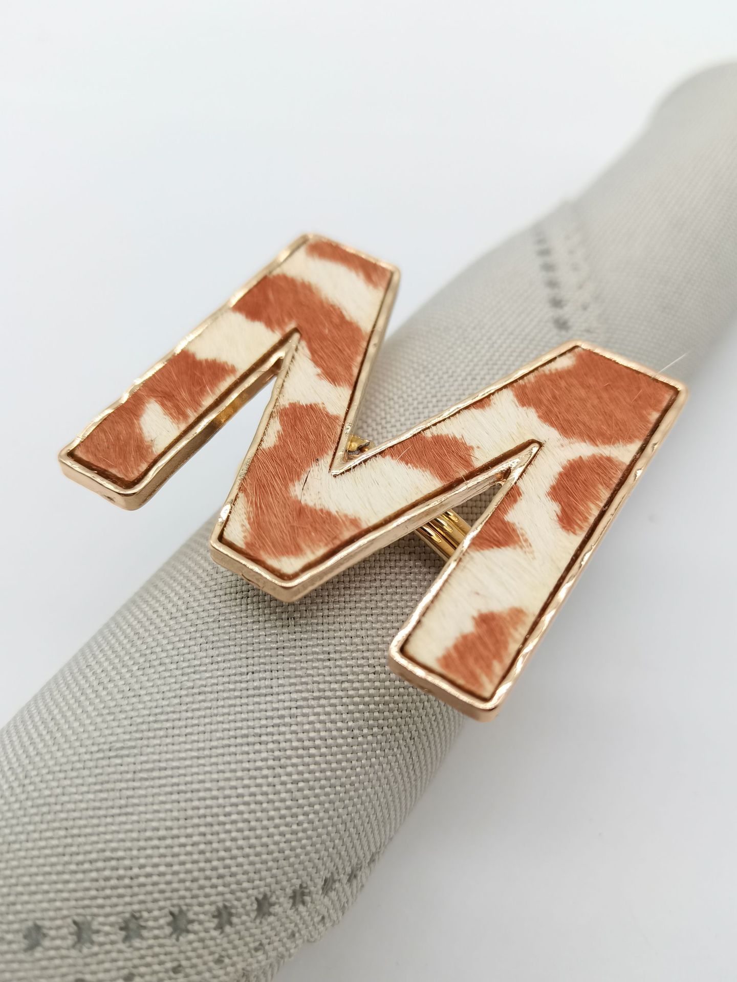 跨境爆款合金字母餐巾环西餐厅餐巾扣豹纹字母餐巾圈批发