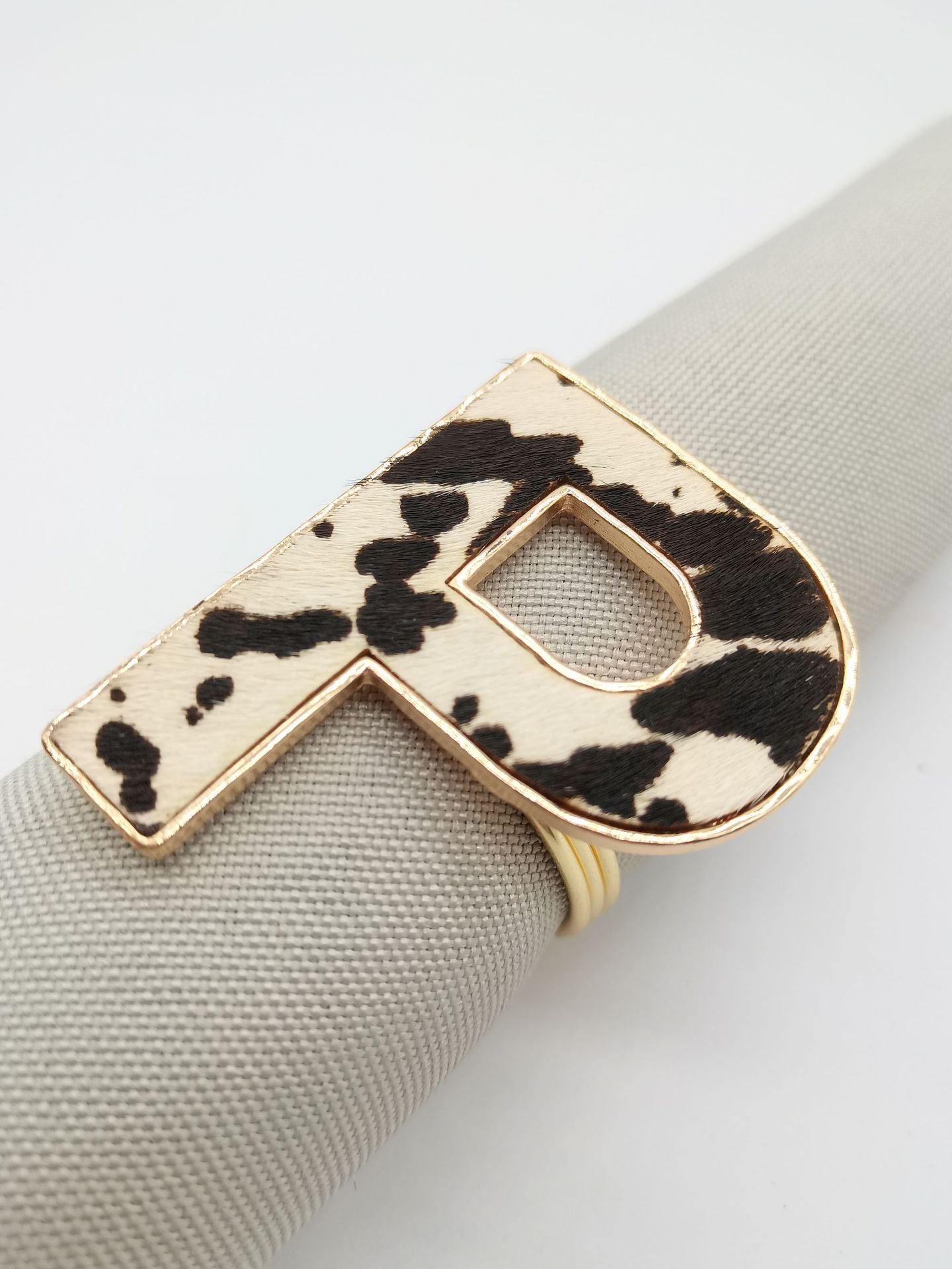 跨境爆款合金字母餐巾环西餐厅餐巾扣豹纹字母餐巾圈批发