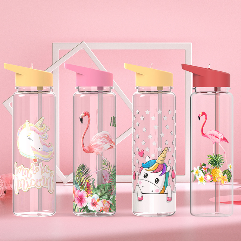 跨境专供塑料火烈鸟水杯元素爆款ins超火水杯吸管运动水杯塑料杯